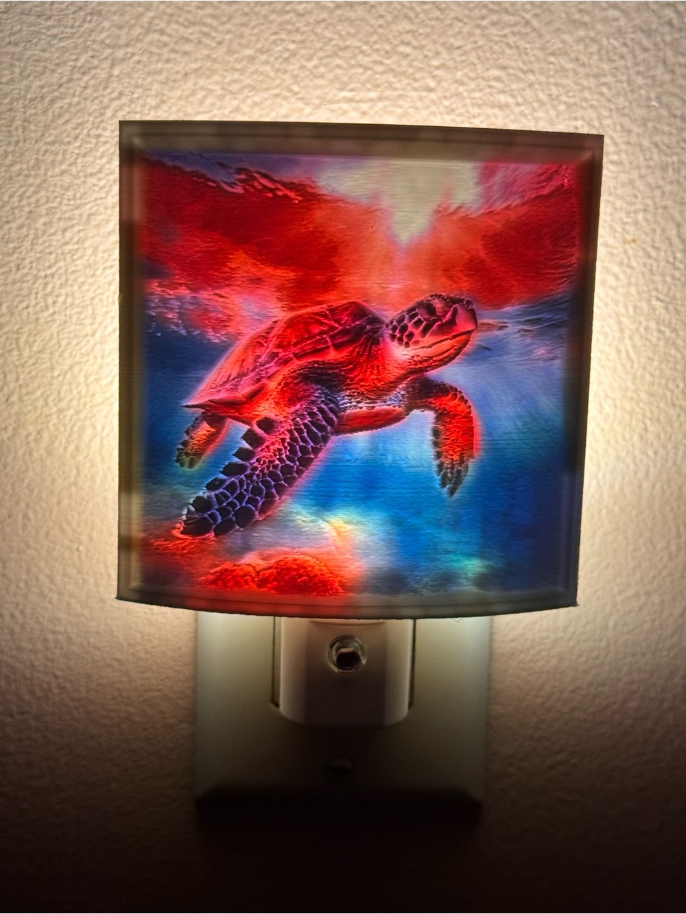 Sea Turtle Night Light Wall Art - Red & Blue Aquatic Design